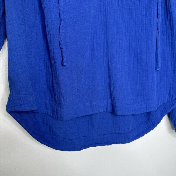 Lovestitch Gauze Hooded Top Blue Womens Size S Cropped Beach Cotton Long Sleeve - Picture 2 of 10